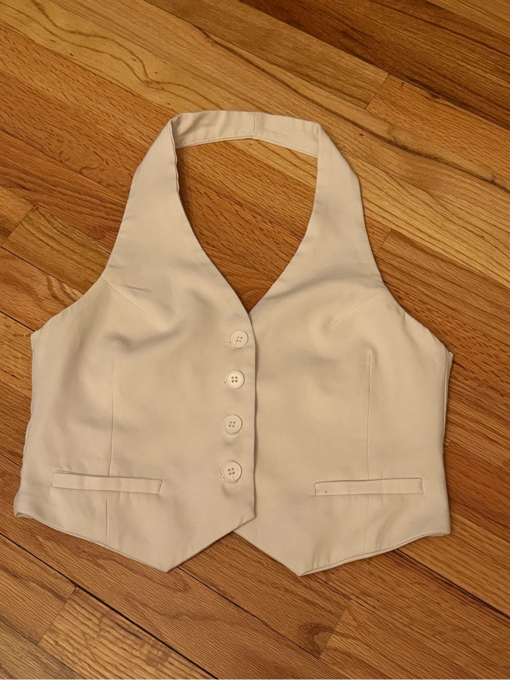 Local European Cream Halter Button Crop Vest